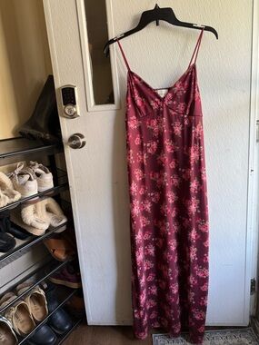 Hippie Rose Wine Floral Slip Dress with Pink Blooms